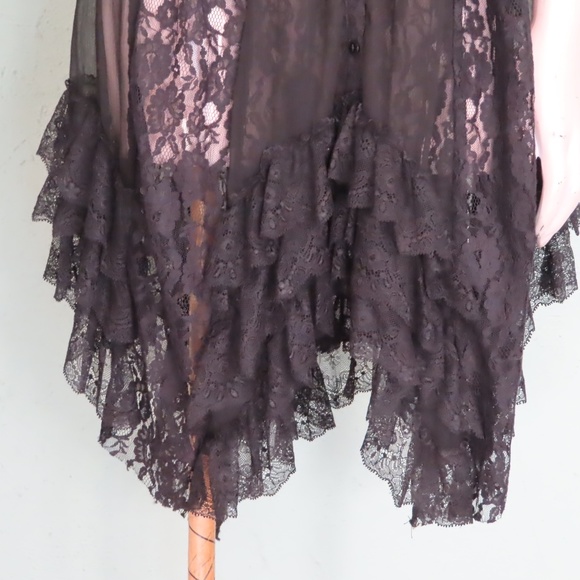 Free People Black Lace Sheer Tunic S Romantic Asymmetric Hem Cap Sleeves - Picture 3 of 7